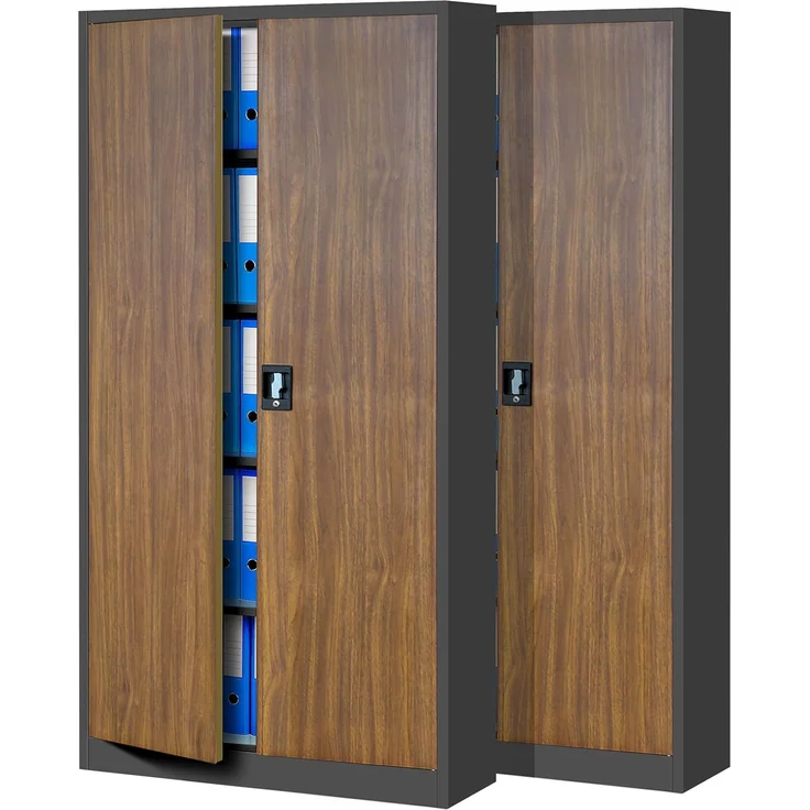 Jan Nowak 2er Set Aktenschrank C001 Metallschrank Stahlschrank Werkzeugschrank Büroschrank Lagerschrank Universalschrank Pulverbeschichtung Flügeltüren 185 x 90 x 40 cm (anthrazit/holzoptik)