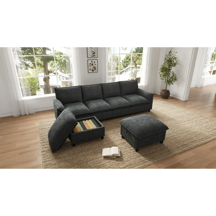 ZUBALIYA Ecksofa 64x46.5 cm, mit Stauraum, mit Ablageflächen, mit Chenille - Bezug, mit breiten Armlehnen, Schwarz – Bild 15