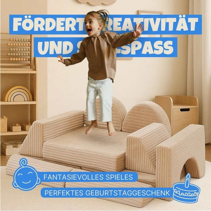 Bestlivings Kindersofa modulares Spielsofa aus Cord, 11 Teile, Schaumstoff, formstabil, erweiterbar, mit waschbarem Bezug – Bild 2