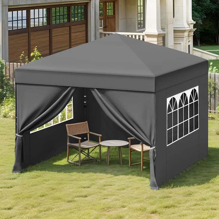 YITAHOME Pavillon mit Seitenwänden, 3x3 m wasserdichte zusammenklappbares Garten Vordach, Ganzjahres Camping Pavillon UV-Schutz mit Heringen,Seil,Tragetasche,Gewichtsbeuteln Veranstaltungen,dunkelgrau – Bild 1