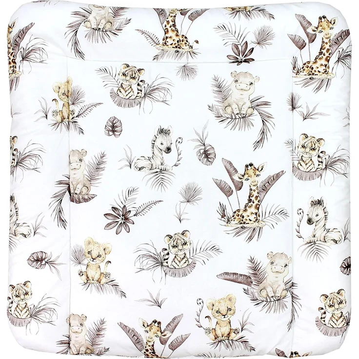 TupTam Baby Wickeltischauflage mit Baumwollbezug Gemustert, Farbe: Löwe/Blätter/Beige, Größe: 75x85 cm – Bild 1