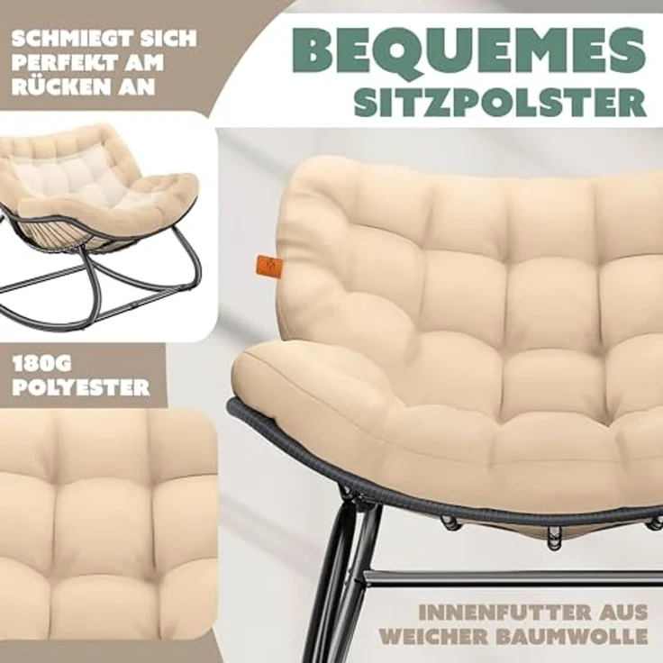 KESSER® 'XXL Chillexer' Schaukelstuhl mit Rutschfesten Füßen, für drinnen & draußen, Witterungsbeständig, Stahl / Polyester beige, 100 x 100 x 85 cm – Bild 4