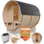 Artsauna Outdoor Fasssauna Spitzbergen 220 für 6 Personen und zwei Bänken - 8 kW Ofen, Saunasteine & Zubehör - Saunafass aus Fichtenholz - Außensauna Gartensauna
