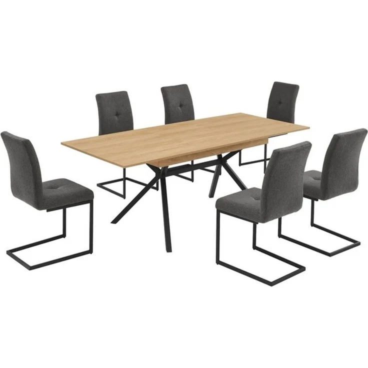 OTTO home Essgruppe Vendy, Esstisch ausziehbar plus 6 Freischwinger, (Set, 7-tlg, Esstisch ausziehbar 160 - 210 cm plus 6 Esszimmerstühle), pflegeleichte Strukturstoff-Stühle, 3D-Steppung, ausziehbarer Tisch – Bild 4