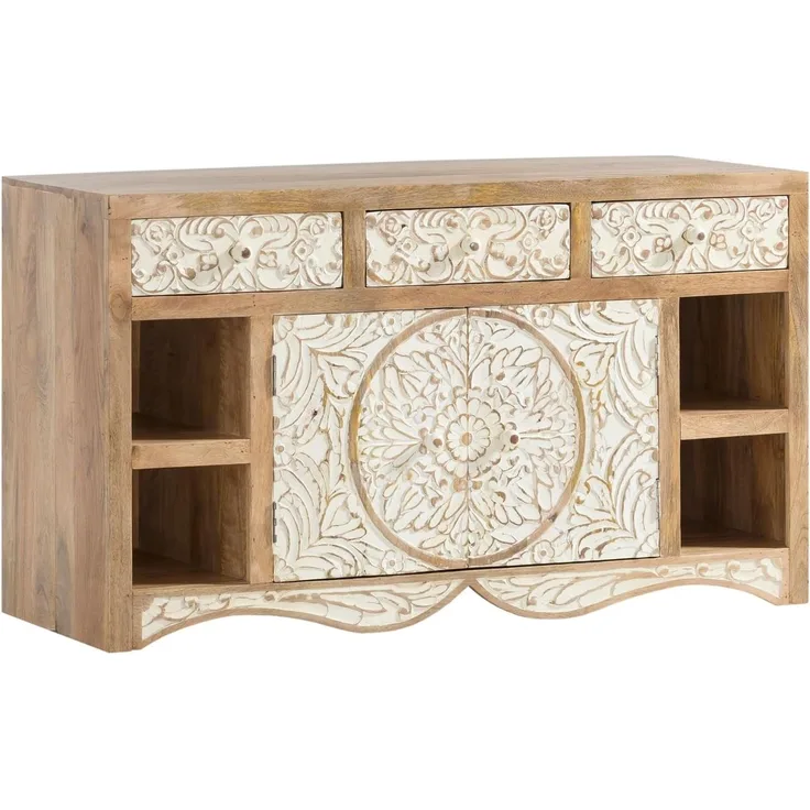Waschtisch 130 cm Massivholz Mango braun Woodkings Delhi Waschbeckenunterschrank Bad-Unterschrank Doppelwaschtisch 130x75x50 cm Boho Landhausstil