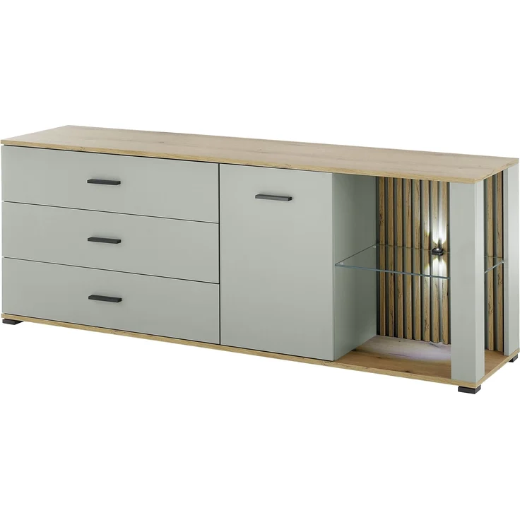 Lowboard >Narva< inkl. Beleuchtung, Evoke Eiche Dekor, salbei - 179x67x44cm (BxHxT) – Bild 1