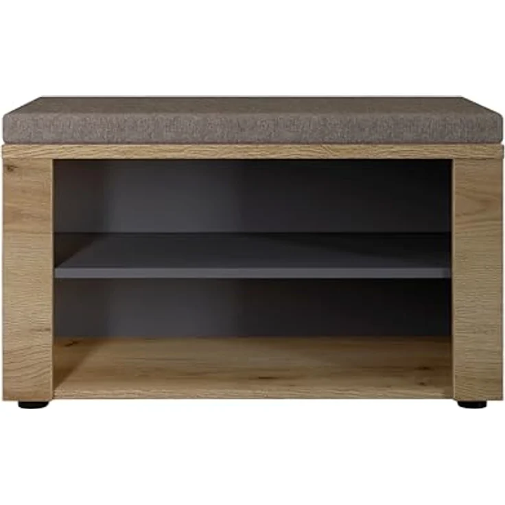 Fargo Sitzbank mit 2 offenen Fächern und Sitzkissen – FSC-Zertifiziert – Moderne Flurbank mit Stoffbezug in Graubraun meliert – 80 x 48 x 38 cm (B/H/T) – Bild 3