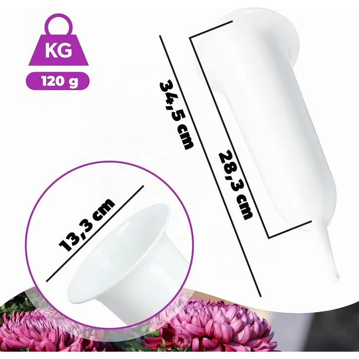KADAX Vase Fläschchen für Friedhof 35 cm Künstliche Blumen Treibende Spitze Weiß – Bild 3