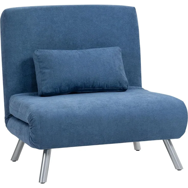 HOMCOM Schlafsofa mit verstellbarer Rückenlehne, abnehmbar Kissen, Samtoptik, 3-in-1 Schlafsessel 1 Teile, bis 120 kg, für Wohnzimmer, Schlafzimmer Blau