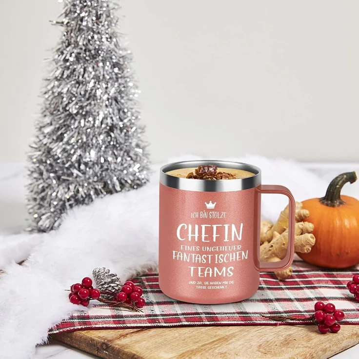Livole Chefin Geschenk Tasse, 350ml Kaffeebecher, Roségold – Bild 3