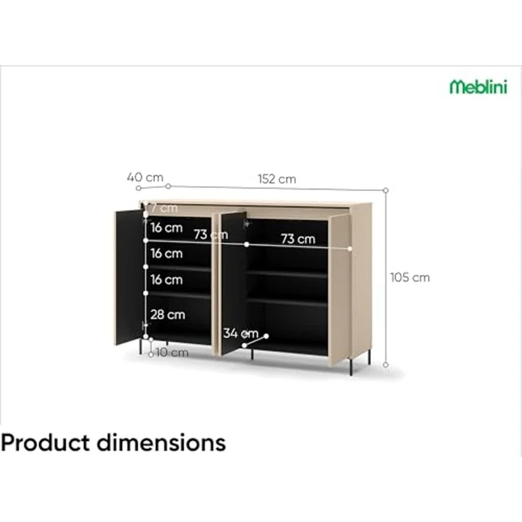MEBLINI Garderobe Flur Möbel Set mit LED – TREND – Beige/Schwarz – Garderobenschrank Flur mit Kommode - Garderobe Schrank - Flurgarderobe - Flurschrank hoch – Bild 7