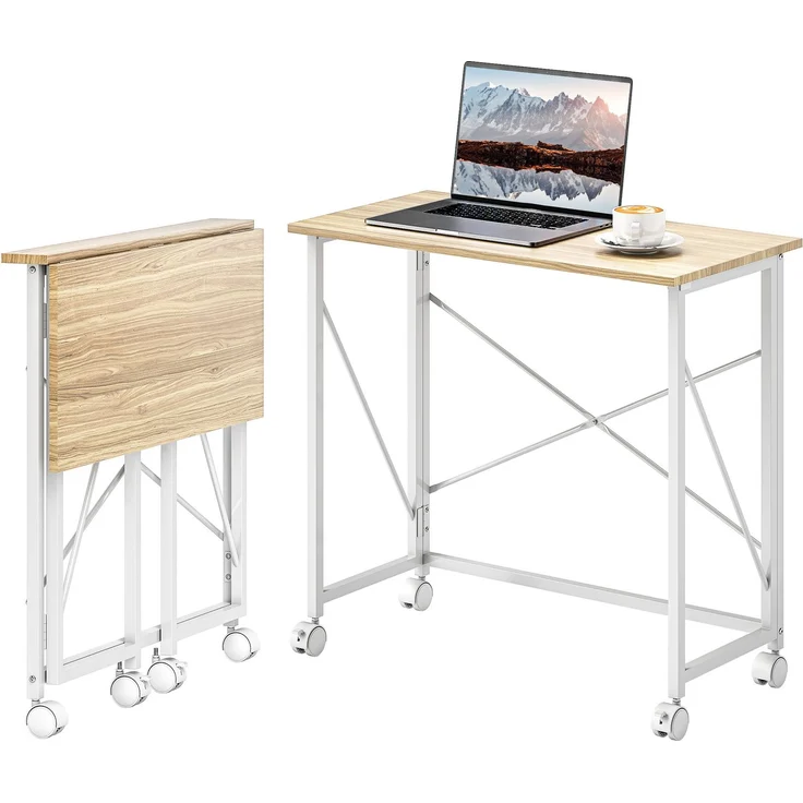 Klappbarer Computertisch 80 x 40 cm auf Rollen für das Homeoffice, das Schlafzimmer, kleine Räume, Eiche – Bild 2
