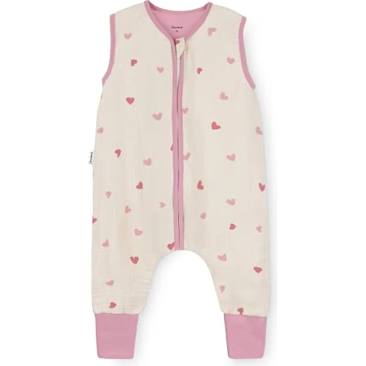 Ehrenkind® Baby Sommerschlafsack mit Füßen Musselin | aus weicher OEKO-TEX zertifizierter Bio-Baumwolle | Sommer Baby Schlafsack 1 TOG Gr. 70 Farbe Natur Herzen – Bild 2