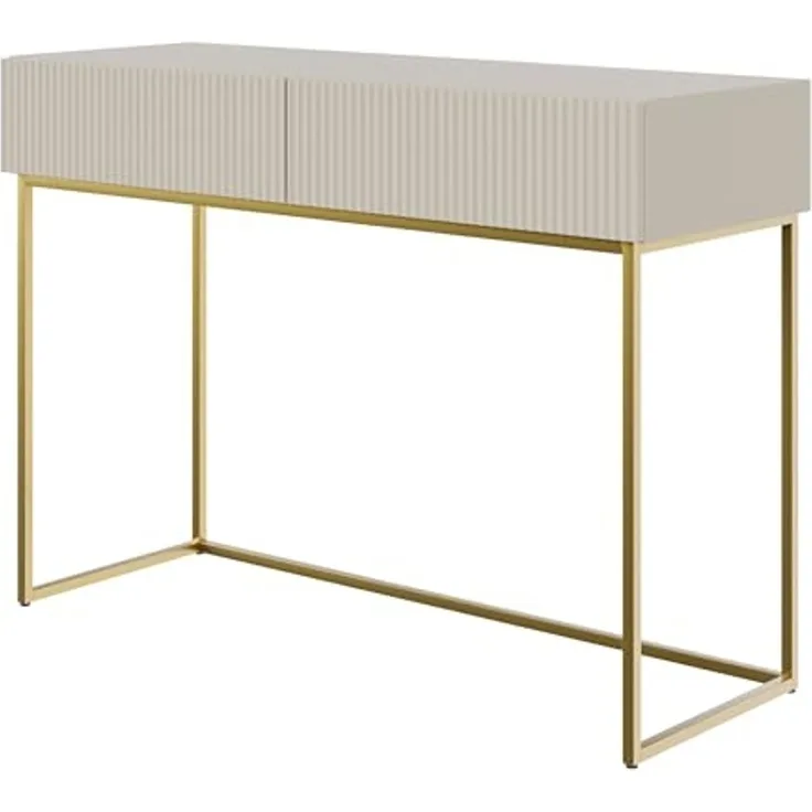 Selsey Veldio - Schminktisch mit Zwei Schubladen und goldenem Metallgestell, Graubeige Taupe, 110 cm