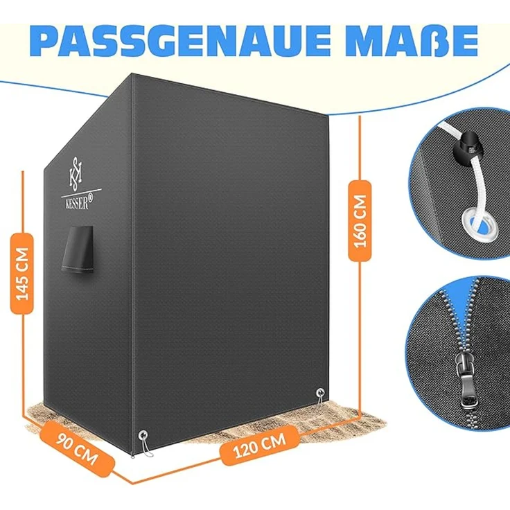 KESSER® Premium Strandkorb Schutzhülle mit Belüftungsöffnungen, Wasserdicht, Winterfest, UV-Beständiges, Reißfest, 600D Oxford Gewebe Abdeckung, Anthrazit, 160 x 120 x 90 cm – Bild 6