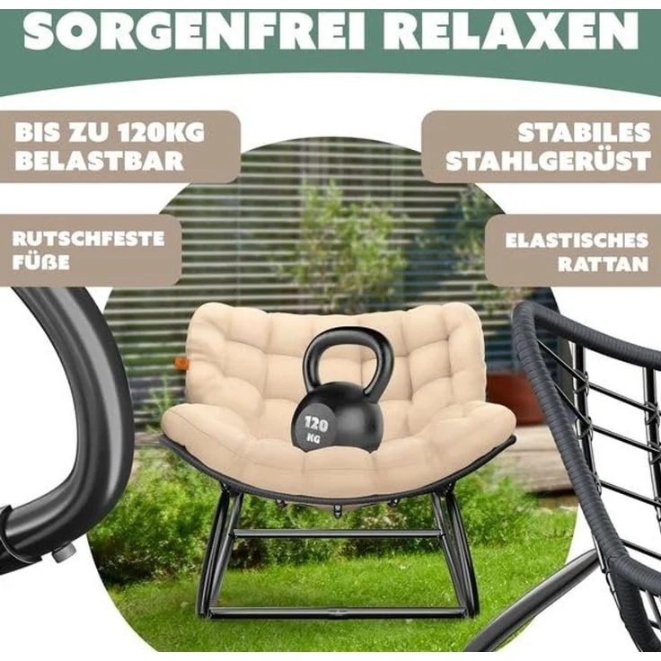 KESSER® 'XXL Chillexer' Schaukelstuhl mit Rutschfesten Füßen, für drinnen & draußen, Witterungsbeständig, Stahl / Polyester beige, 100 x 100 x 85 cm – Bild 7