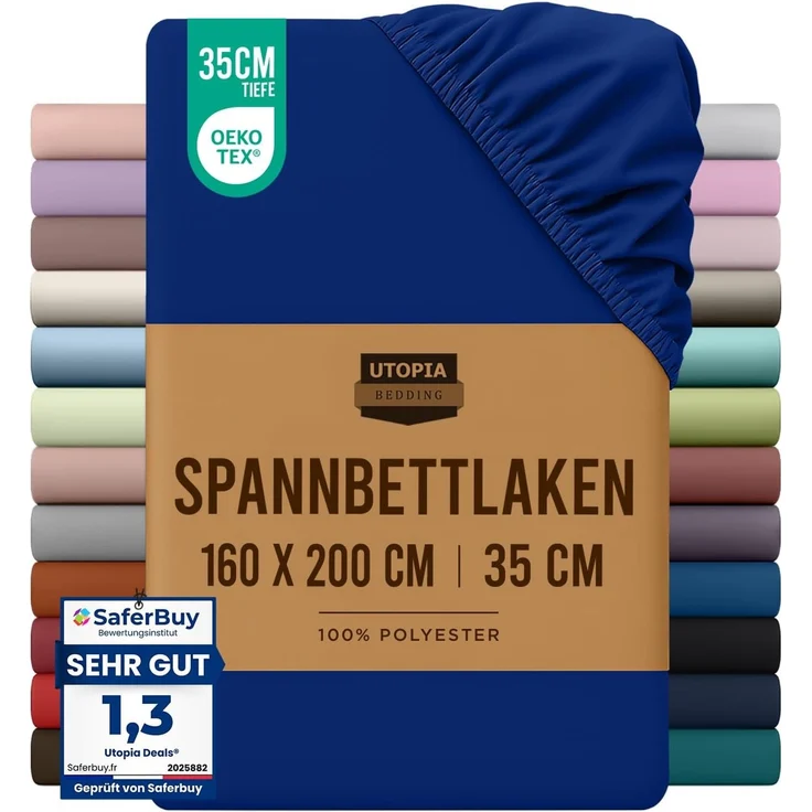Utopia Bedding - Spannbettlaken 160x200 cm - Royal Blau - Gebürstete Polyester-Mikrofaser Spannbetttuch - 35 cm Tiefe Tasche – Bild 1