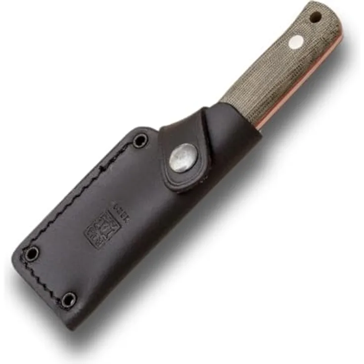 Joker Erizo TS1 CV81, Bushcraft Jagdmesser mit 7,5 cm Klinge aus Böhler N695 Stahl und grünem Canvas Micarta-Griff, inklusive schwarzer Lederscheide