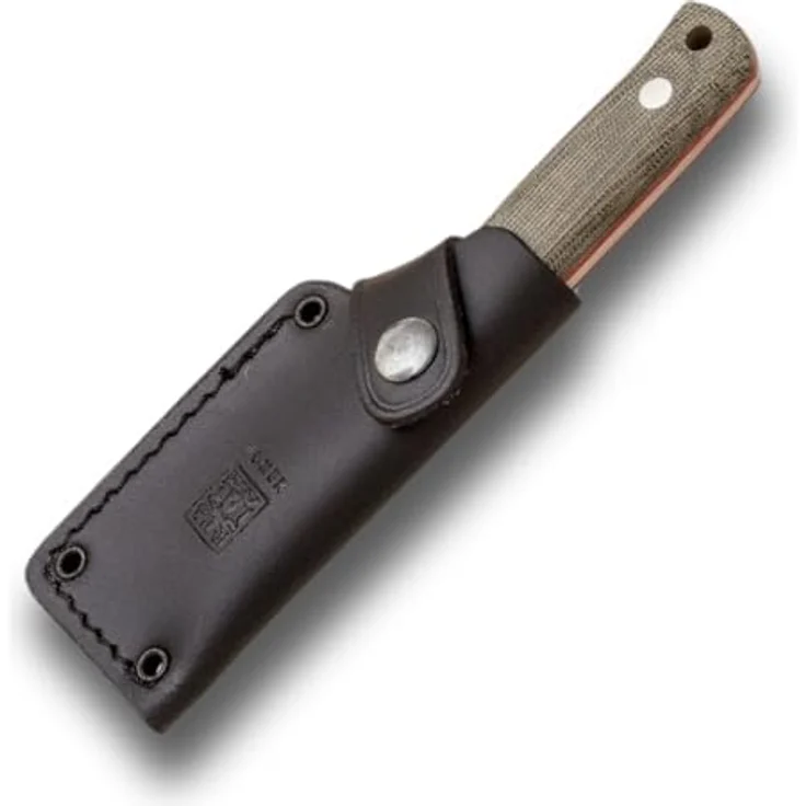 Joker Erizo TS1 CV81, Bushcraft Jagdmesser mit 7,5 cm Klinge aus Böhler N695 Stahl und grünem Canvas Micarta-Griff, inklusive schwarzer Lederscheide – Bild 1