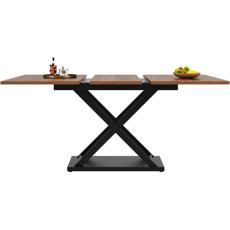 Esstisch Set mit 4 Stühlen Ausziehtisch 120-160x80 cm Metallkreuzbeine Samtstühle Essgruppe Küchentisch Esszimmer Walnuss & Schwarz – Bild 8