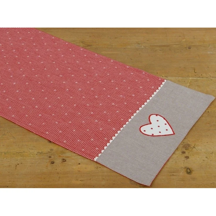 matches21 HOME & HOBBY Tischdecke Tischläufer ROSI Landhaus Herz rot grau, 100 % Baumwolle, in 40x100 cm (1-tlg), Pflegeleicht waschbar bis 30° Grad – Bild 3