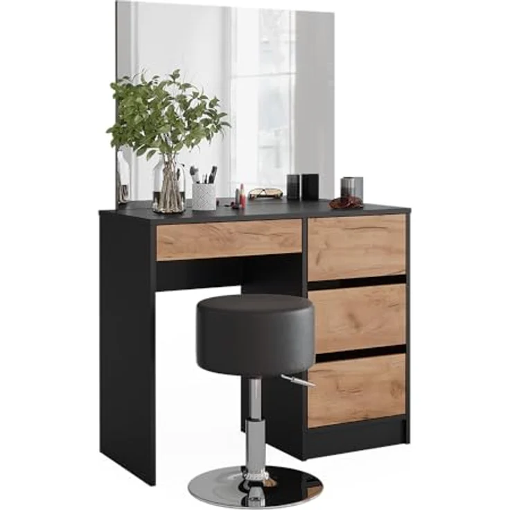 Vicco Schminktisch Sherry, Anthrazit, 4 Fächer, 4 Schubladen, Rechteckig, 90x75x40 cm, inkl. Spiegel und Hocker – Bild 7