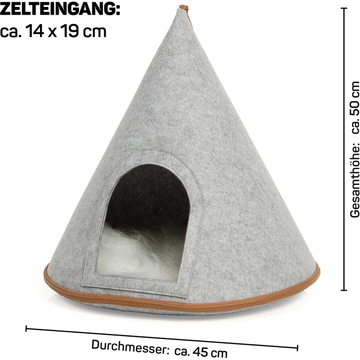 Canadian Cat Company Katzenzelt Katzenbett Cone - Katzen Tipi aus Filz, inkl. Flauschkissen, hellgrau – Bild 3