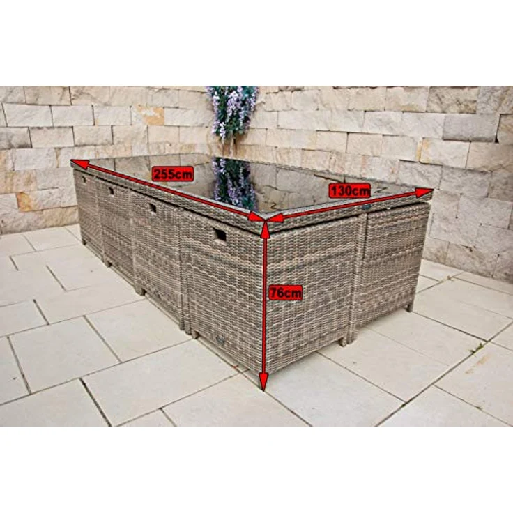 Ragnarök Möbel-Design Garten-Essgruppe Heimdall Esstisch Set 8+4, (Set, Polyrattan, Alu), umklappbare Rückenlehnen, Würfelsystem – Bild 7