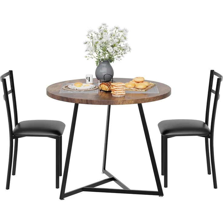 IDEALHOUSE 3-Teiliges Esszimmer Set Für 2 Personen, Esstisch&2 Gepolsterte Stühle, Platzsparend Esszimmermöbel-Set, Metall Und Holz, Stabil, Tisch Essgruppe Mit 2 Stühlen Für Kleine Räume, Küche-Holz4