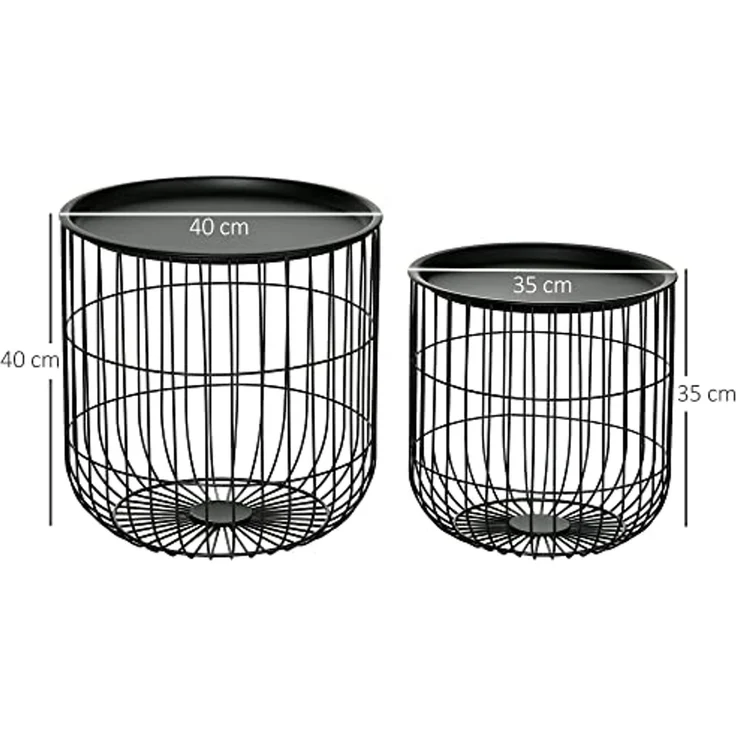 HOMCOM Couchtisch Beistelltisch mit Stauraum im Skandidesign (Sofatisch, 2-St, Kaffeetisch), für Wohnzimmer, Schlafzimmer, Stahl, Schwarz – Bild 3