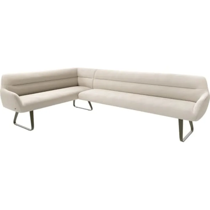 Esszimmerbank Taya-Flex 285x190 cm Bouclé Creme-Weiß Kufengestell flach Effektfinish Titan Taschenfederkern Rechts