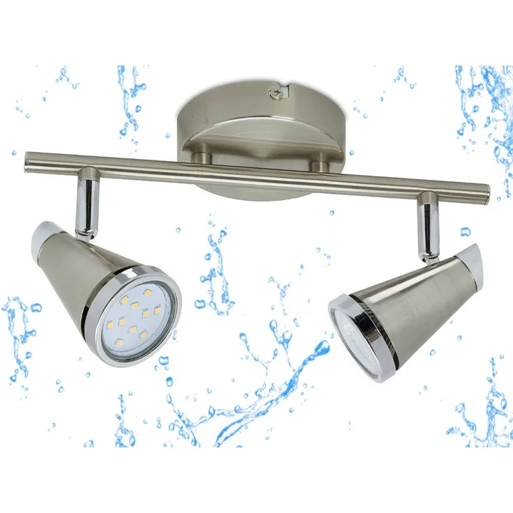 TRANGO LED Deckenstrahler, 2-flammig 1009-22 Badleuchte WET IP44 Bad Deckenleuchte in Nickel matt & Chrom, Flurlampe, WC Lampe, Deckenlampe, Deckenstrahler, warmweiß, inklusive 2x 5 W GU10 LED Leuchtmittel Spots schwenkbar