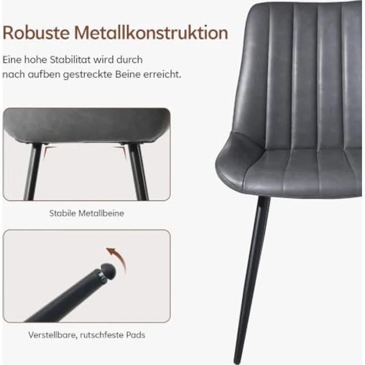 TUKAILAI Esszimmerstühle 4er Set Kunstleder Polsterstuhl mit Metallgestell | Polsterstühle mit Ergonomischer Rückenlehn,bis 150kg Belastbarkeit,Küchenstuhl für Esszimmer und Wohnzimmer Restaurant (Grau) – Bild 6