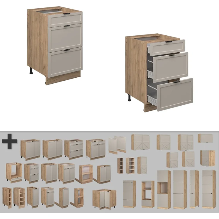 Küchenunterschrank Fame-Line GrauBeige 50 cm ohne Arbeitsplatte Vicco – Bild 5