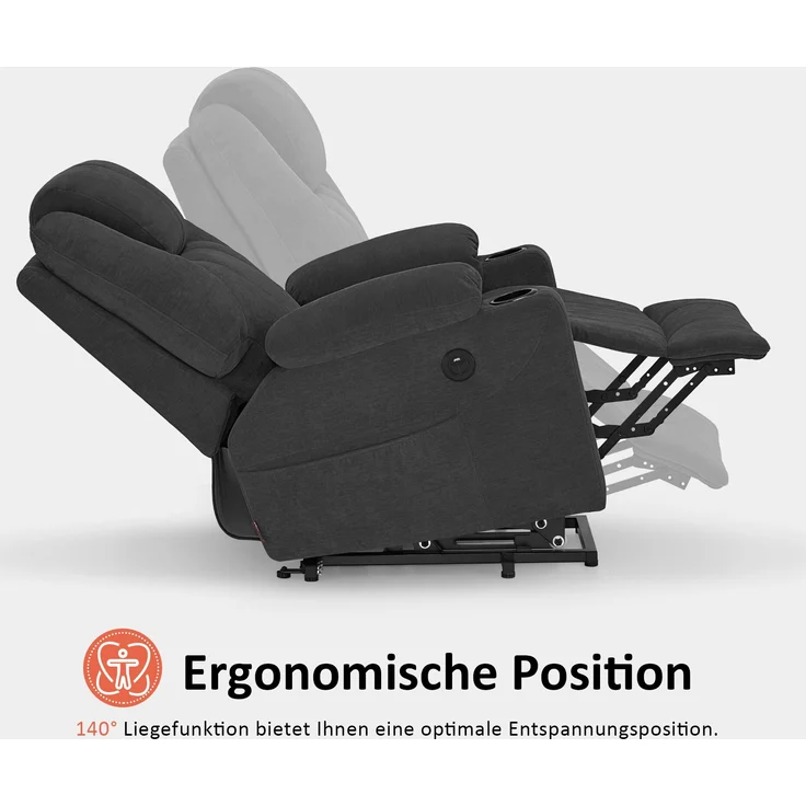 M MCombo elektrisch Aufstehhilfe Fernsehsessel Relaxsessel 7040 Massage Heizung elektrisch verstellbar USB-Anschluss (Chenille, Grau) – Bild 6