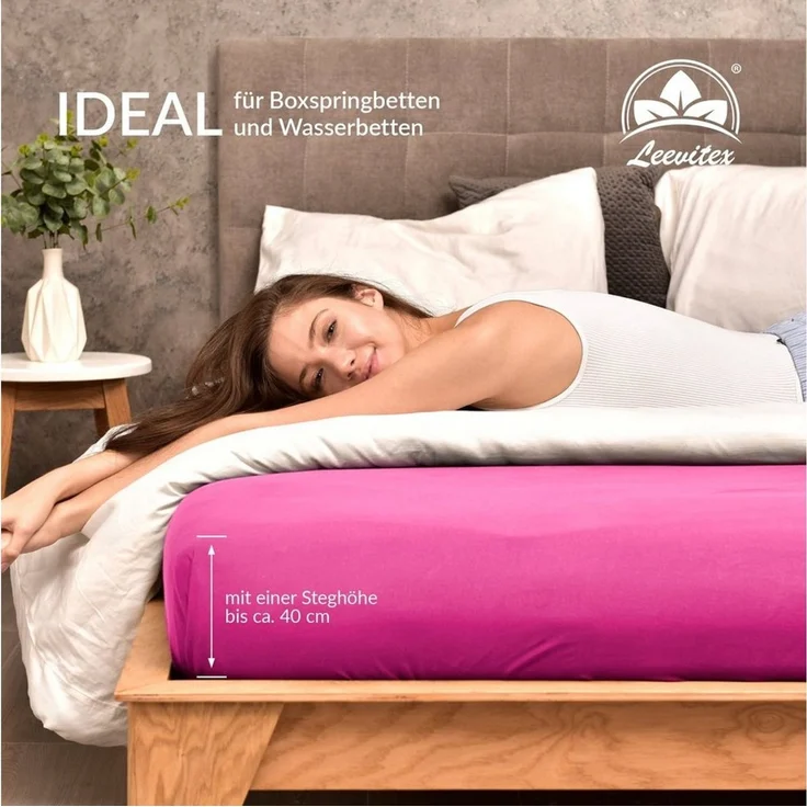 leevitex® Spannbettlaken für Boxspringbetten & Wasserbetten - Spannbetttuch 170 g/m², Gummizug: rundum, 100% Mako-Baumwolle, sehr robust, 180x200 – 200x220 cm + 40 cm Steg – Bild 3