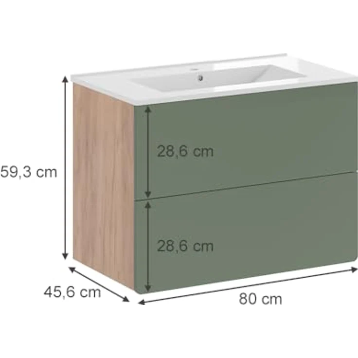 Vichy Badmöbelset Izan, 2-teiliges Badmöbel-Set in Goldkraft Eiche/Grün mit Waschbeckenunterschrank und Spiegelschrank mit Beleuchtung – Bild 2