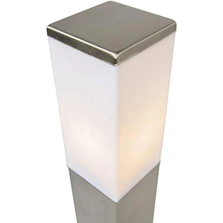 Qazqa Malios Außen-Pollerleuchte, 80 cm, Edelstahl Rechteckig, Silber nickel matt, IP44, E27, dimmbar, 1 x 60 Watt – Bild 5