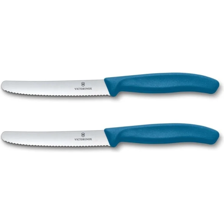 Victorinox Swiss Classic, Frühstücksmesser, Brötchenmesser Set 2teilig, Scharfe Klinge, Wellenschliff, 11 cm, Rostfreier Stahl, Blau – Bild 1
