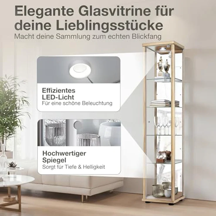 K-Möbel Glasvitrine C1083 (Glasvitrine (176x37x33 cm) mit 1 Glastür) Glasvitrine Stehend – Bild 6