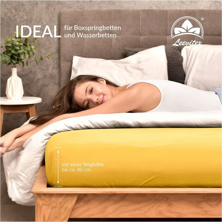 leevitex® Spannbettlaken für Boxspringbetten & Wasserbetten - Spannbetttuch 170 g/m², Gummizug: rundum, 100% Mako-Baumwolle, sehr robust, 180x200 – 200x220 cm + 40 cm Steg – Bild 3