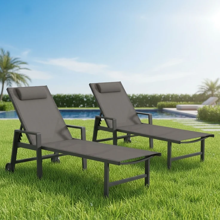 Mucola 2x Sonnenliege Aluminium Gartenliege 200KG & Rollen wetterfest Relaxliege Anthrazit Teslin Klappliege Camping – Bild 1