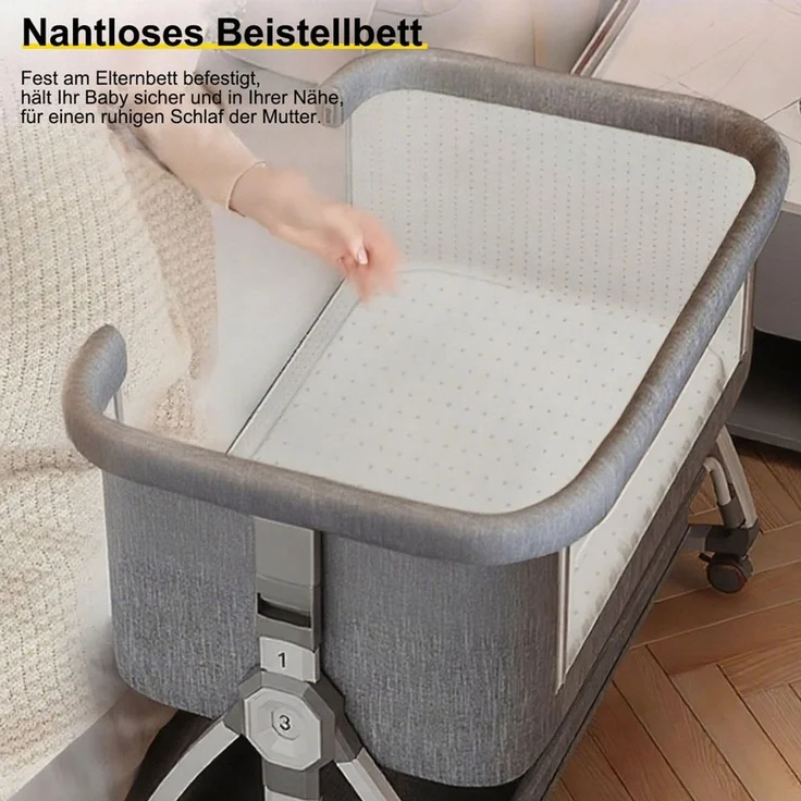 AIMAX Babybett Zustellbett Reisebett Kinderreisebett mit Matratze Laufstall, Höhenverstellug Moskitonetz Wickeltisch zu Montieren und zu Falten – Bild 3