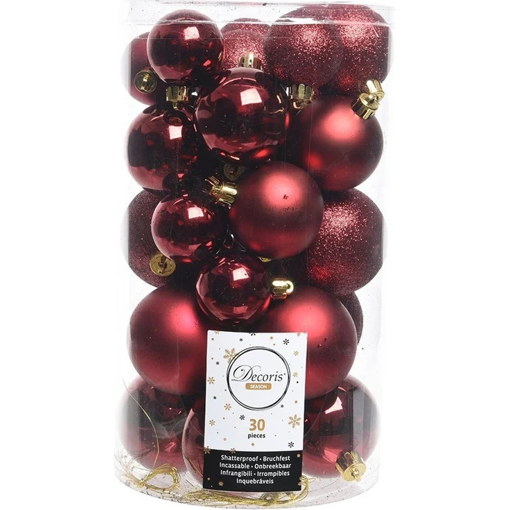 Kaemingk Weihnachtsbaumkugel, Weihnachtskugeln Kunststoff Mix 4-6cm 30er Set - Ochsenblut – Bild 1