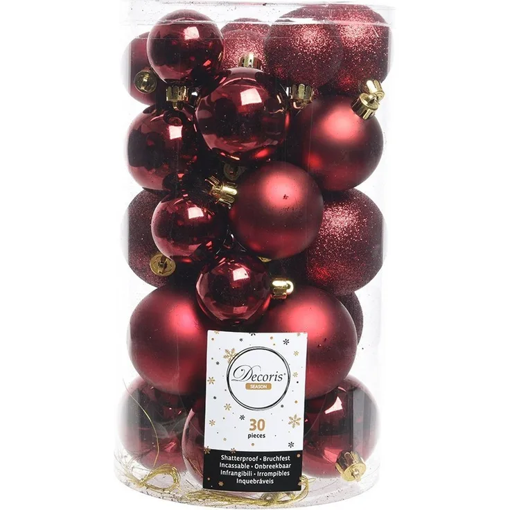 Kaemingk Weihnachtsbaumkugel, Weihnachtskugeln Kunststoff Mix 4-6cm 30er Set - Ochsenblut