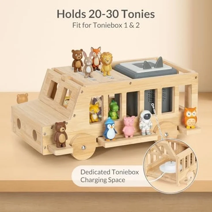 Todeco Tonie-Regal für Toniebox Hörfiguren, Magnetische Aufbewahrung für 20-30 Tonie, Verstärkte Magnetleisten, Freistehende Regale, Kinderregal für Mädchen & Jungen, 3D-Auto mit Rädern – Bild 4