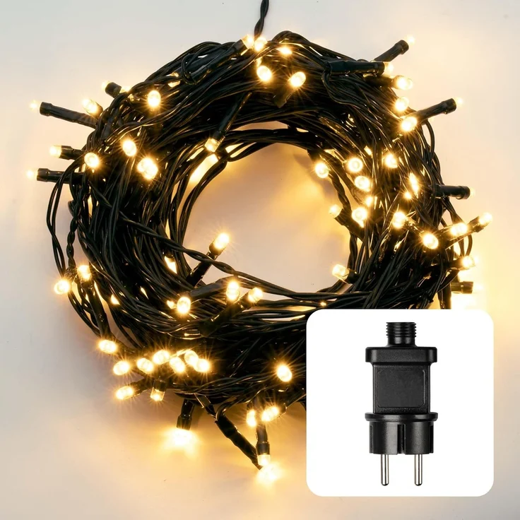 hellum Lichterkette 120 LED warmweiß Außen Outdoor 11,9 m Lichtlänge 10 m Zuleitung Trafo Deko Beleuchtung Garten Party