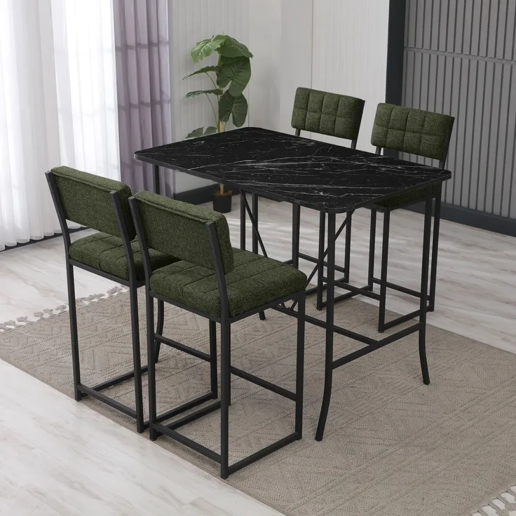 Skye Decor 'Retro - Green, Black' Bartisch-Set mit Barhockern (5-teilig), Grün / Schwarz, 110 x 92 x 70 cm