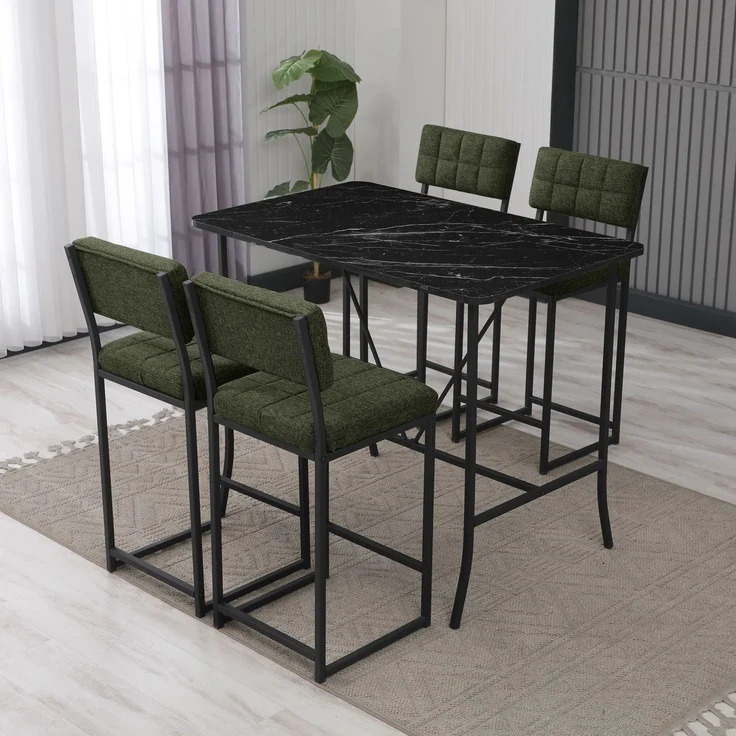 Skye Decor 'Retro - Green, Black' Bartisch-Set mit Barhockern (5-teilig), Grün / Schwarz, 110 x 92 x 70 cm – Bild 1