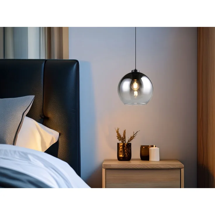 LED Pendelleuchte höhenverstellbar 1-flammig mit Rauchglas Kugel, Ø 25cm
